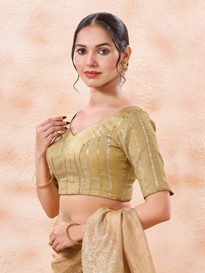 Stripe Brocade V Neck Blouse