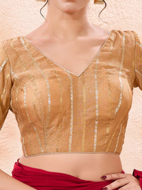 Stripe Brocade V Neck Blouse