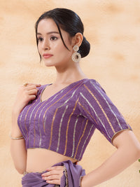 Stripe Brocade V Neck Blouse