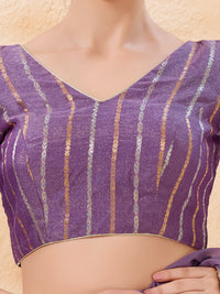 Stripe Brocade V Neck Blouse
