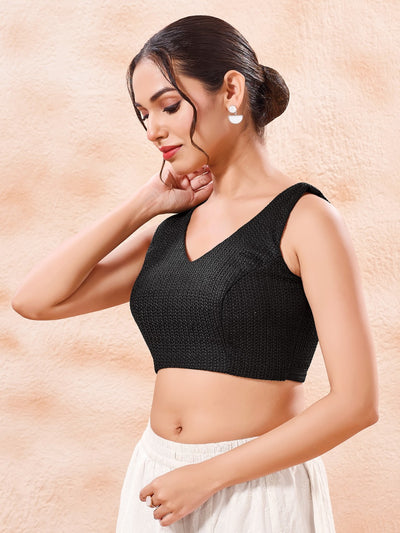 Cotton Threadwork V Neck Blouse