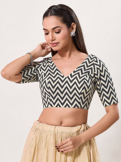 Zigzag Crocheo Elbow Sleeves Blouse