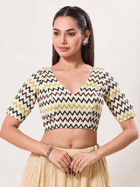 Zigzag Crocheo Elbow Sleeves Blouse