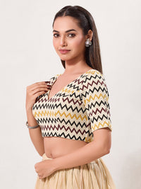 Zigzag Crocheo Elbow Sleeves Blouse
