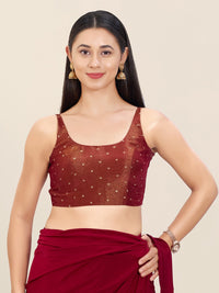 Sleeveless Tissue Butti Round Neck Blouse