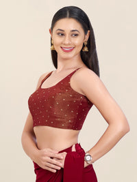 Sleeveless Tissue Butti Round Neck Blouse