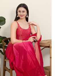 Sleeveless Tissue Butti Round Neck Blouse