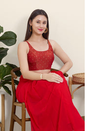 Sleeveless Tissue Butti Round Neck Blouse