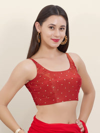 Sleeveless Tissue Butti Round Neck Blouse