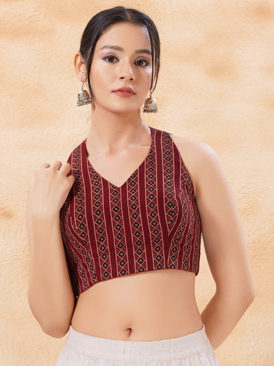 Stripe Cotton Halter Neck Blouse