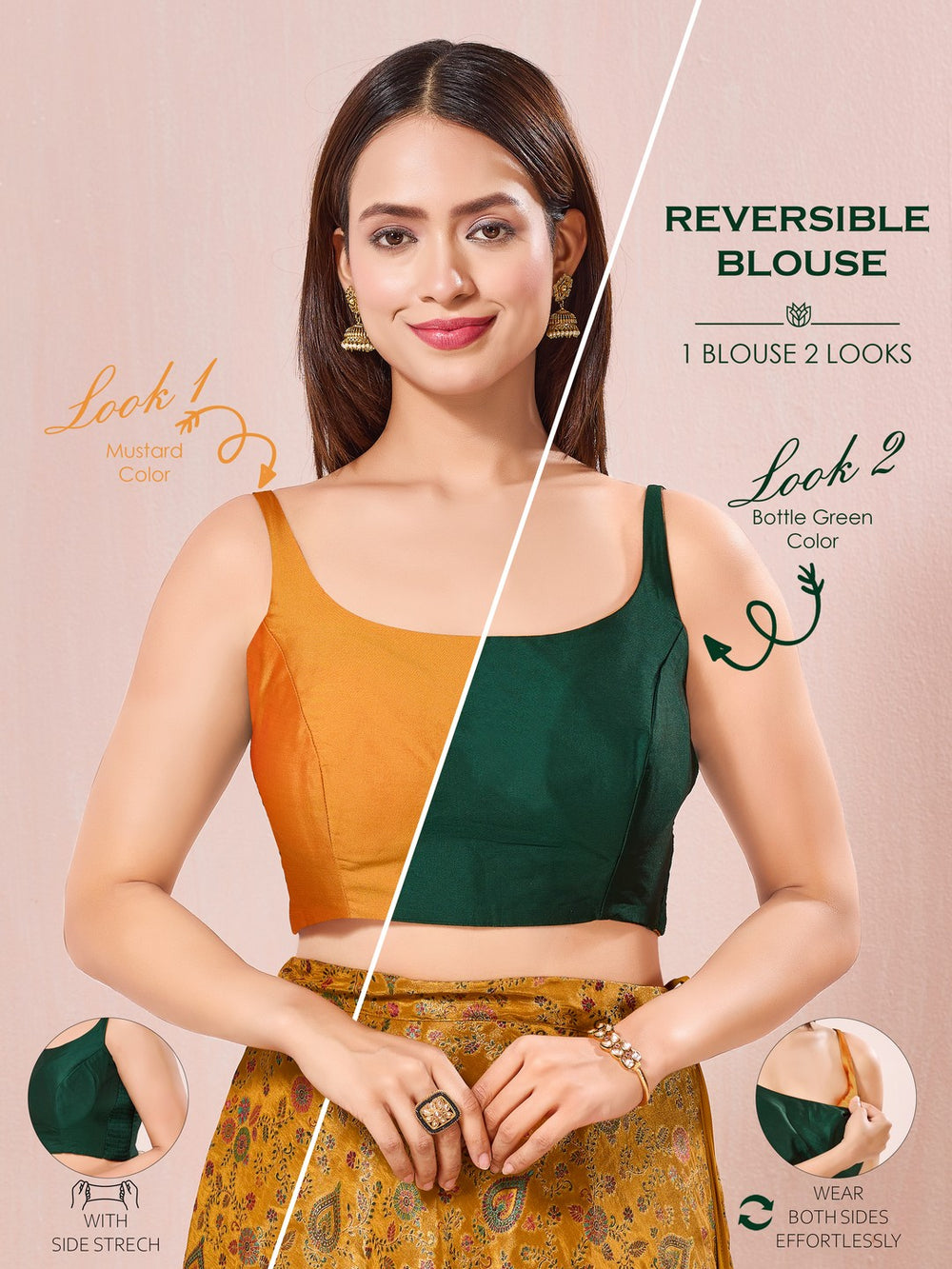 Reverse By Vamas 2 In 1 Solid Taffeta Silk Sleeveless Blouse