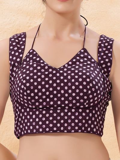 Vamas Dual Neck Polka Dots Cotton Sleeveless Blouse
