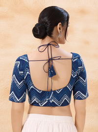 Vamas Dual Neck Indigo Print Cotton Elbow Sleeves Blouse