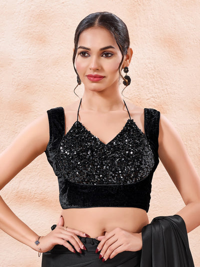 Velvet Sequence Dual Neck Partywear Blouse