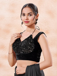 Velvet Sequence Dual Neck Partywear Blouse