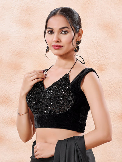 Velvet Sequence Dual Neck Partywear Blouse