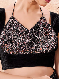 Velvet Sequence Dual Neck Partywear Blouse