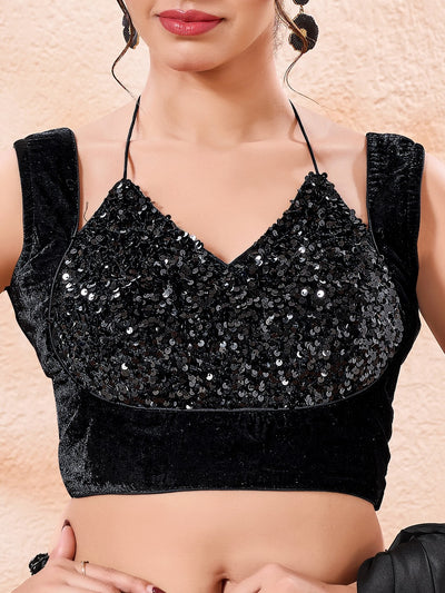 Velvet Sequence Dual Neck Partywear Blouse