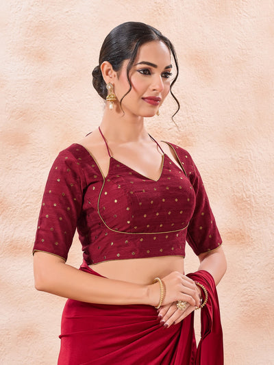 Vamas Polka Dots Zari Dual Neck Silk Blouse