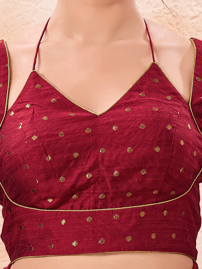 Vamas Polka Dots Zari Dual Neck Silk Blouse