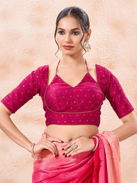 Vamas Polka Dots Zari Dual Neck Silk Blouse