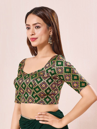 Vamas Bandhani Brocade Elbow Sleeves Blouse