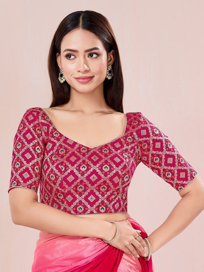 Vamas Bandhani Brocade Elbow Sleeves Blouse