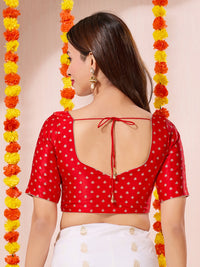 Vamas Red Gajji Silk Brocade Paan Neck Blouse