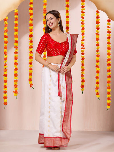 Vamas Red Gajji Silk Brocade Paan Neck Blouse