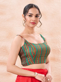 Vamas Reversible Red With Green Stripes Round Neck Side Stretch Blouse