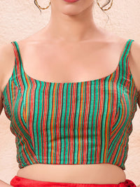 Vamas Reversible Red With Green Stripes Round Neck Side Stretch Blouse