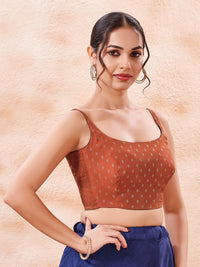 Vamas Reversible Blue With Rust Foil Printed Side Stretch Blouse