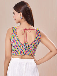 Pure Cotton Pleated V Neck Geometric Blouse