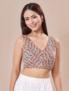 Pure Cotton Pleated V Neck Geometric Blouse