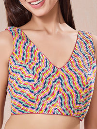 Pure Cotton Pleated V Neck Geometric Blouse