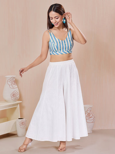 Breezy Summer Sleeveless Printed Yoke Blouse