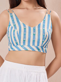 Breezy Summer Sleeveless Printed Yoke Blouse