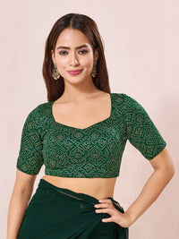 Vamas Gajji Silk Bandhani Printed Elbow Sleeves Blouses