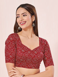 Vamas Gajji Silk Bandhani Printed Elbow Sleeves Blouses