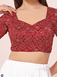 Vamas Gajji Silk Bandhani Printed Elbow Sleeves Blouses