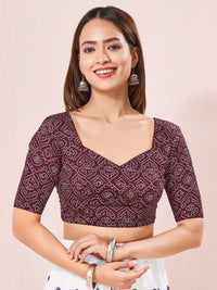 Vamas Gajji Silk Bandhani Printed Elbow Sleeves Blouses