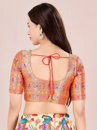 Zari Brocade With Ethnic Weaving Round Neck Blouse