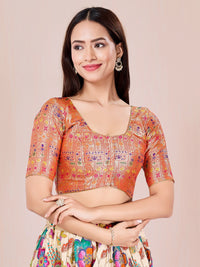 Zari Brocade With Ethnic Weaving Round Neck Blouse