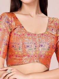 Zari Brocade With Ethnic Weaving Round Neck Blouse