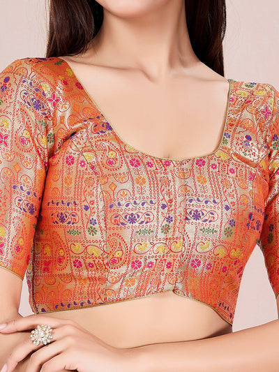 Zari Brocade With Ethnic Weaving Round Neck Blouse