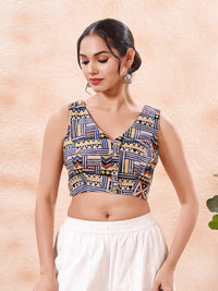 Vamas Cotton Reversible Dual Printed V Neck Side Stretch Blouse