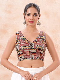 Vamas Cotton Reversible Dual Printed V Neck Side Stretch Blouse