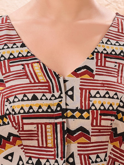 Vamas Cotton Reversible Dual Printed V Neck Side Stretch Blouse