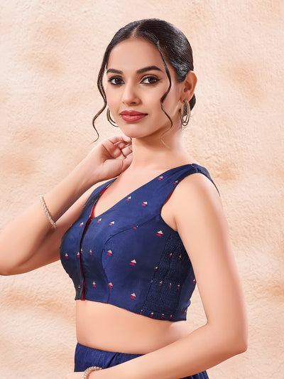 Vamas Reversible Laheriya Printed With Taffeta Butti V Neck Side Stretch Blouse