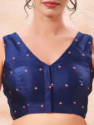Vamas Reversible Laheriya Printed With Taffeta Butti V Neck Side Stretch Blouse